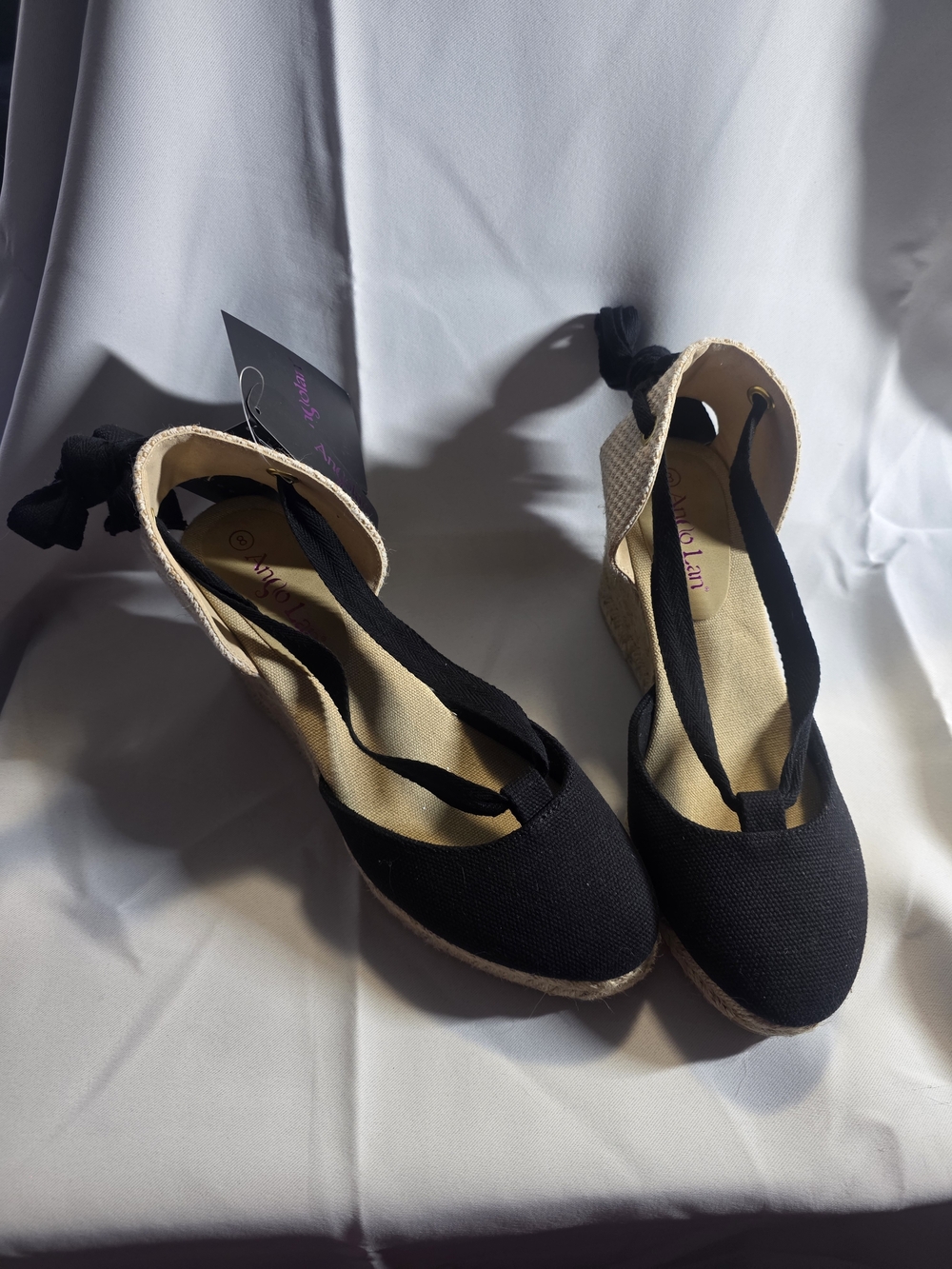 Black Espadrille Wedge Sandals with Ankle Tie